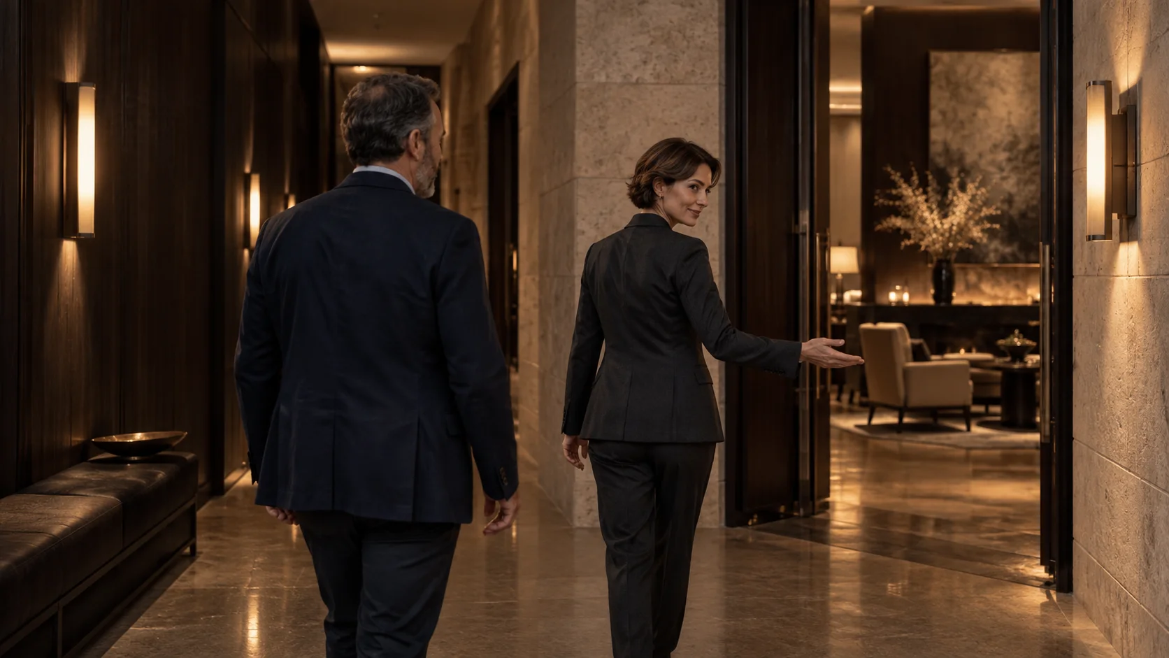 Une entrée privée avec un accueil personnalisé, scène d’inspiration.