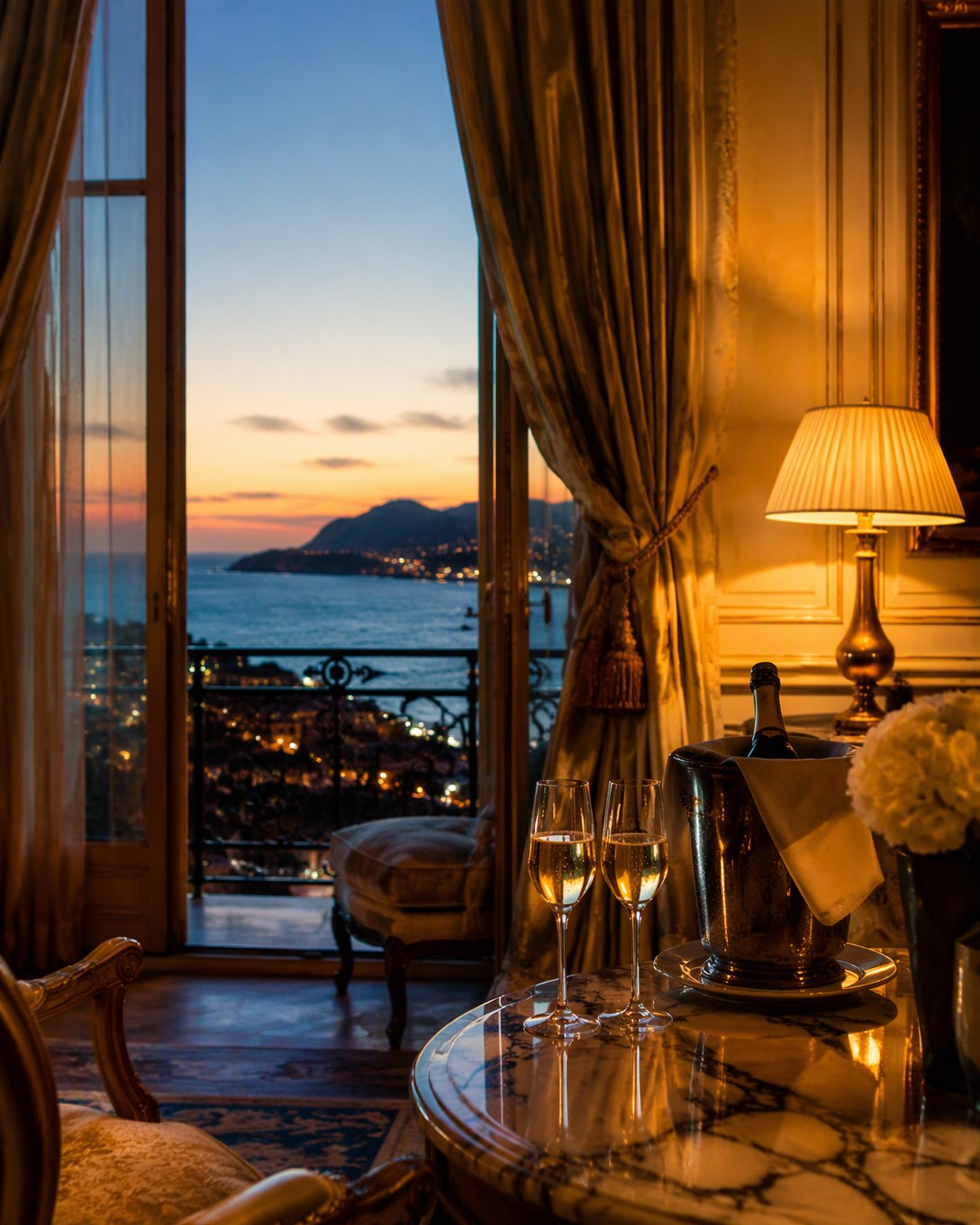 Une suite de palace au-dessus de la Croisette, la mer pour horizon.