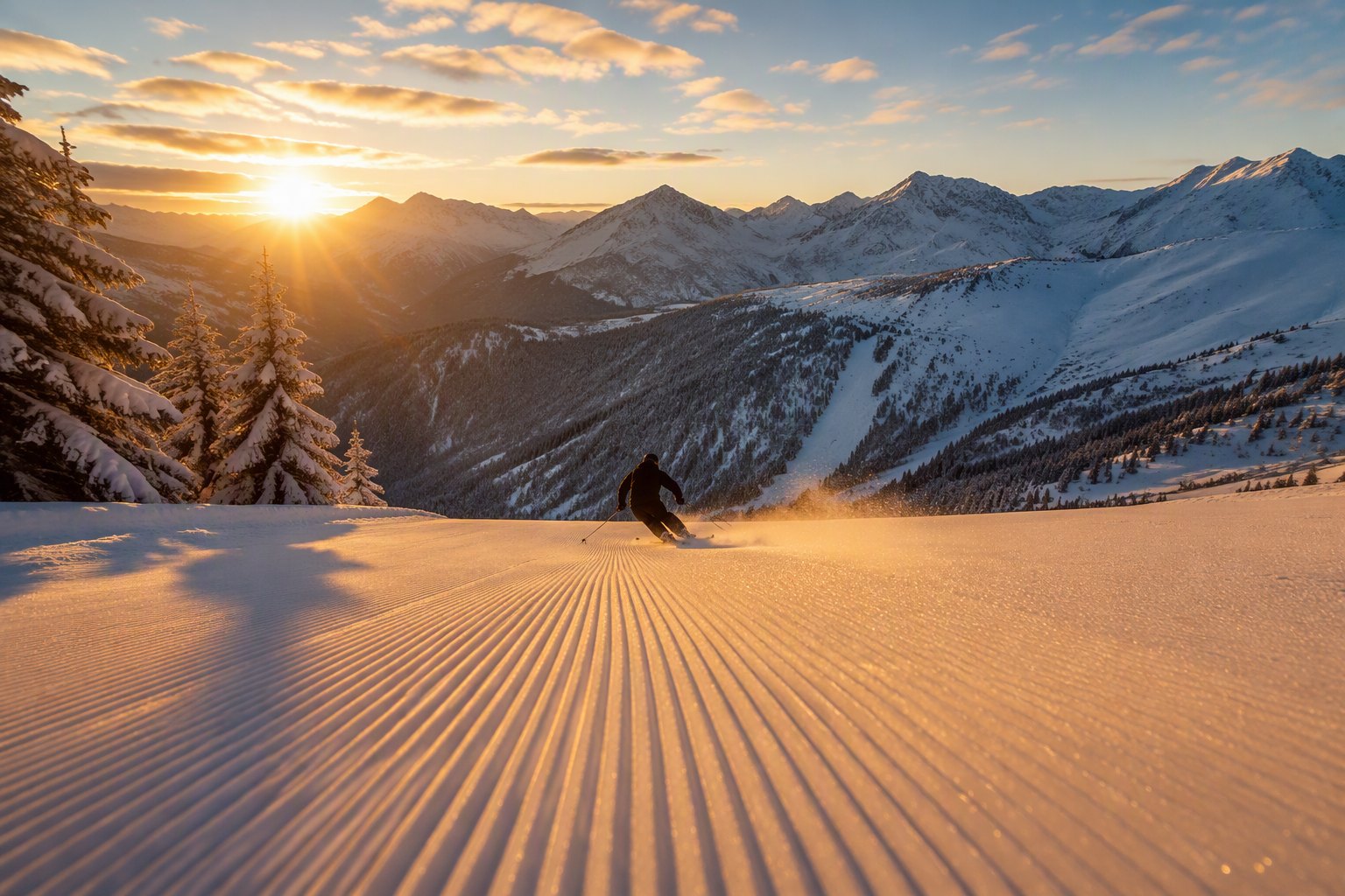 Les pistes au lever du jour, avant l’effervescence.