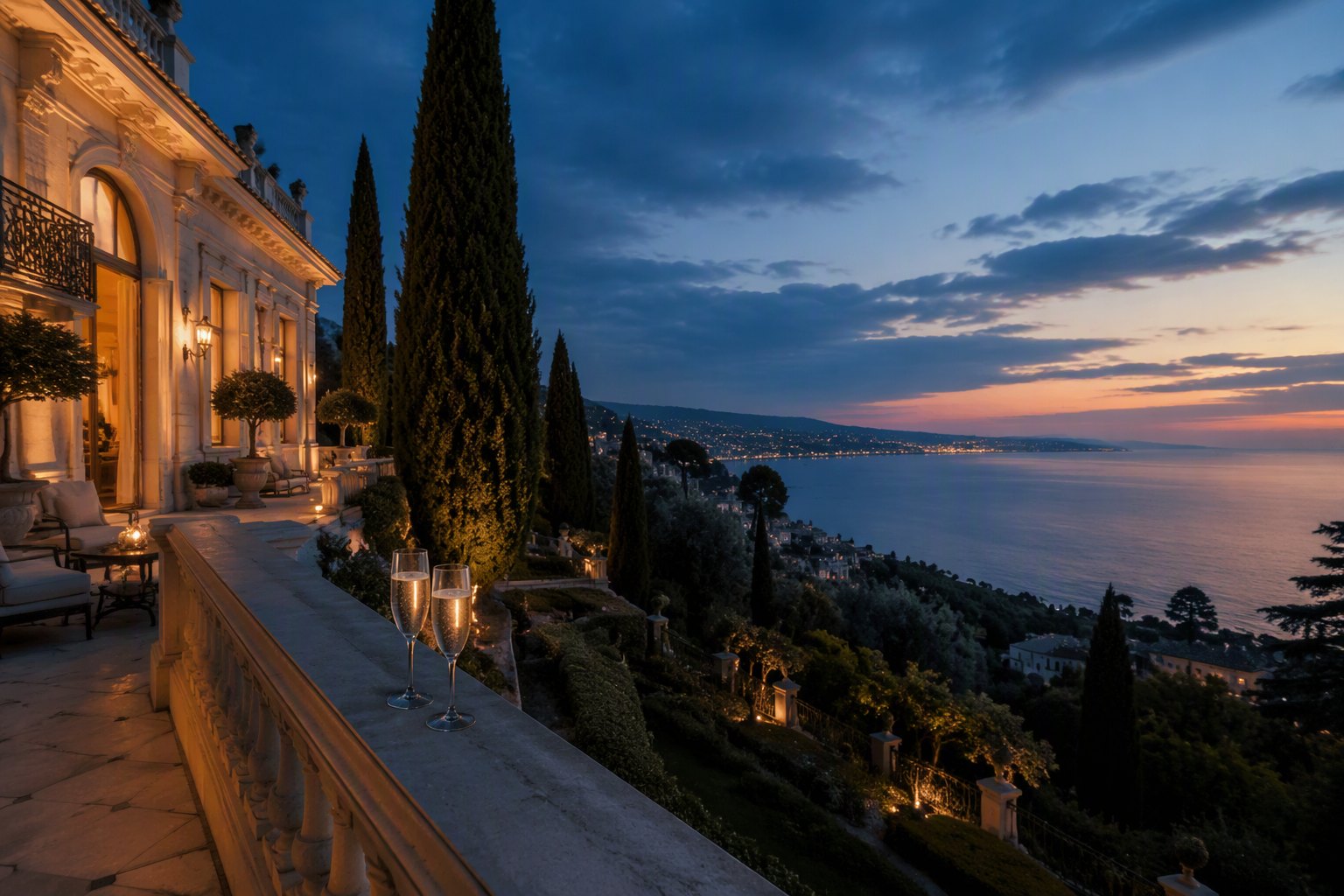 Une villa Belle Époque sur les hauteurs, la Méditerranée en toile de fond.