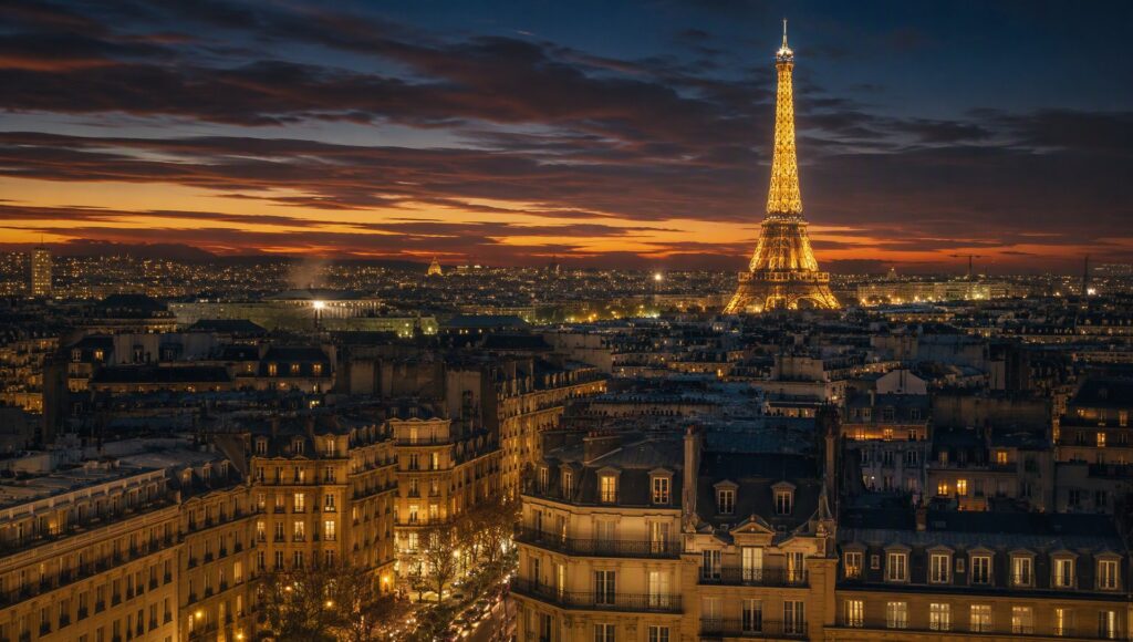 Vue de Paris au crépuscule.