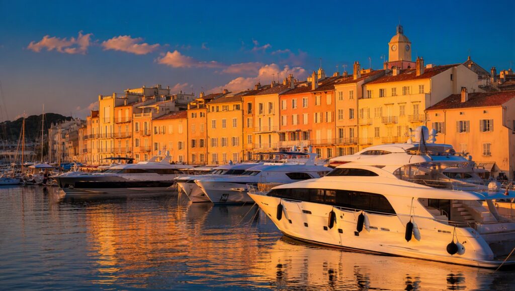 Le vieux port de Saint-Tropez à l’heure dorée.