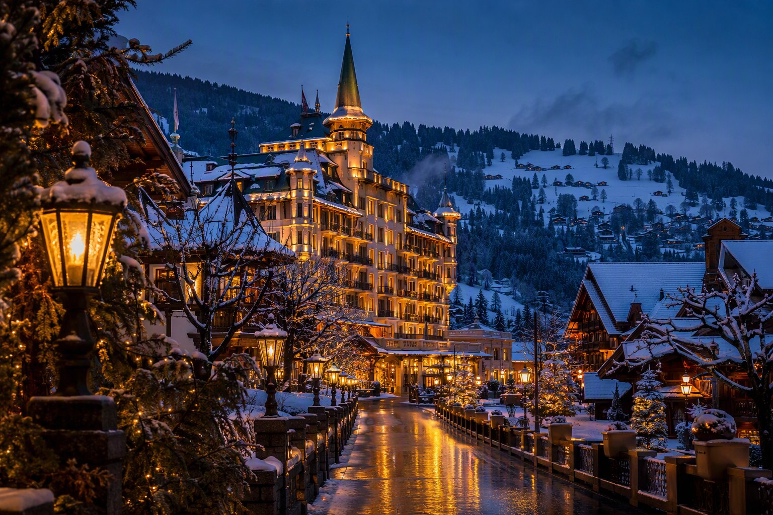 La promenade de Gstaad à l’heure bleue.