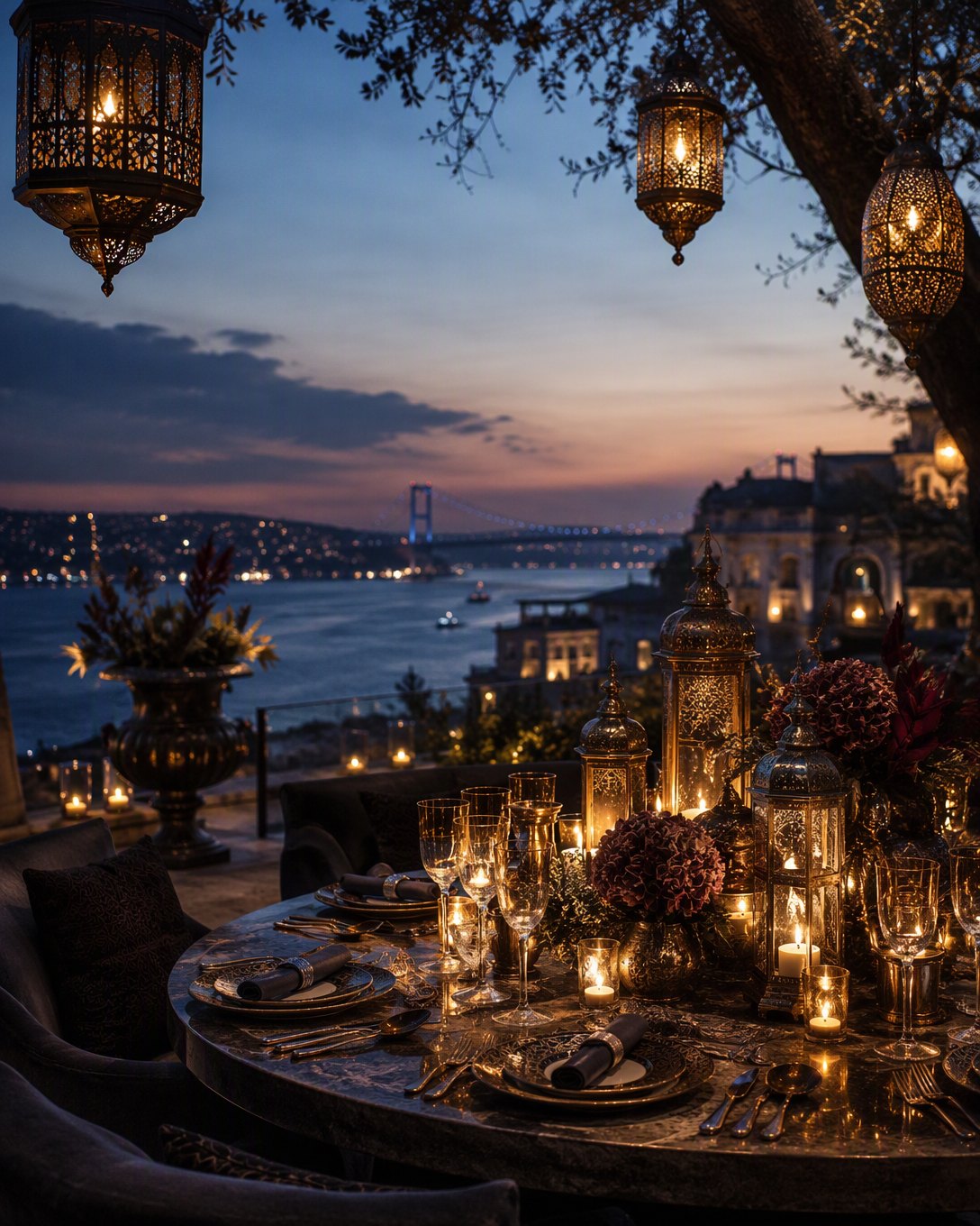 Un dîner en terrasse suspendu entre deux continents, face au Bosphore.
