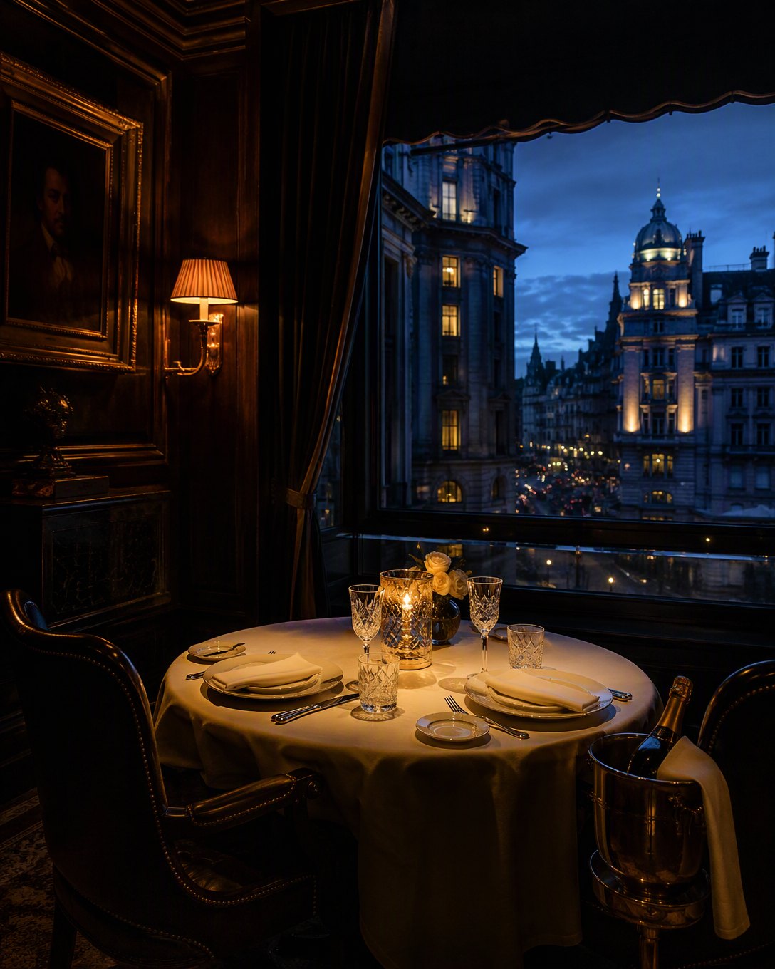 Une table aux chandelles dans un club privé de Mayfair.