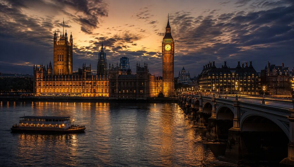 Vue de Londres au crépuscule.