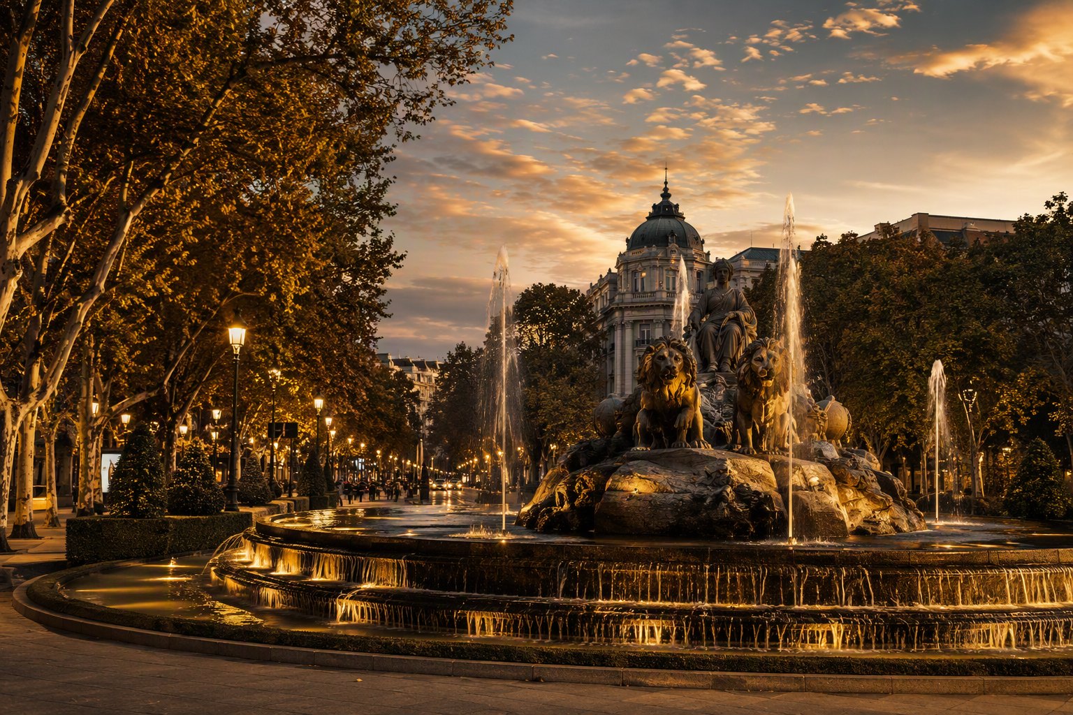 Le Paseo del Prado à l’heure dorée.