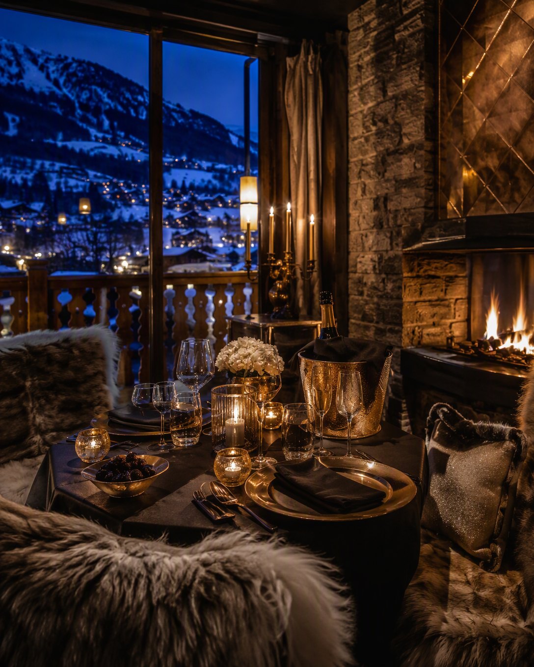 Un dîner au coin du feu dans un chalet d’exception.