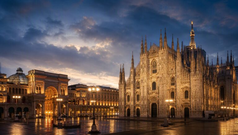 The Galleria Vittorio Emanuele II in Milan, beneath the golden dome.