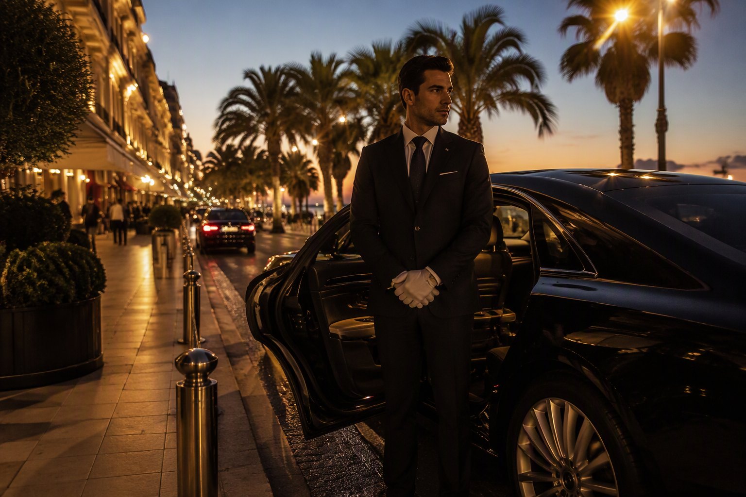 Un chauffeur attentif sur la Croisette, à l’heure dorée.