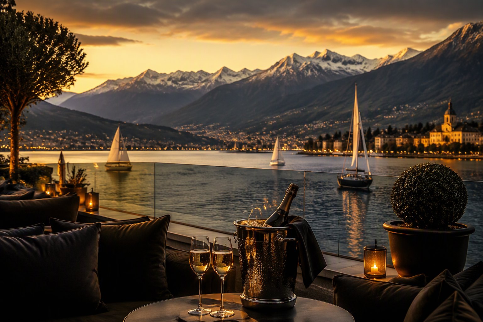 Le lac de Zurich et les Alpes au couchant.
