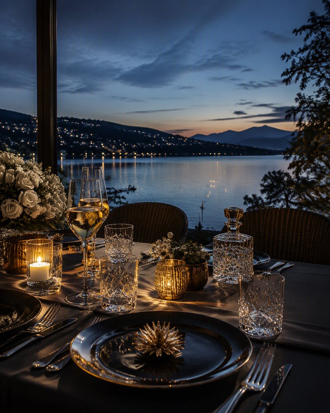 Un dîner face au lac de Zurich, aux dernières lueurs.